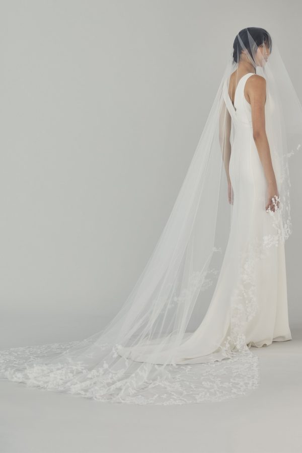 R359V - Butterfly Cathedral length drop veil with Sakura blossoms Online now - Image 2
