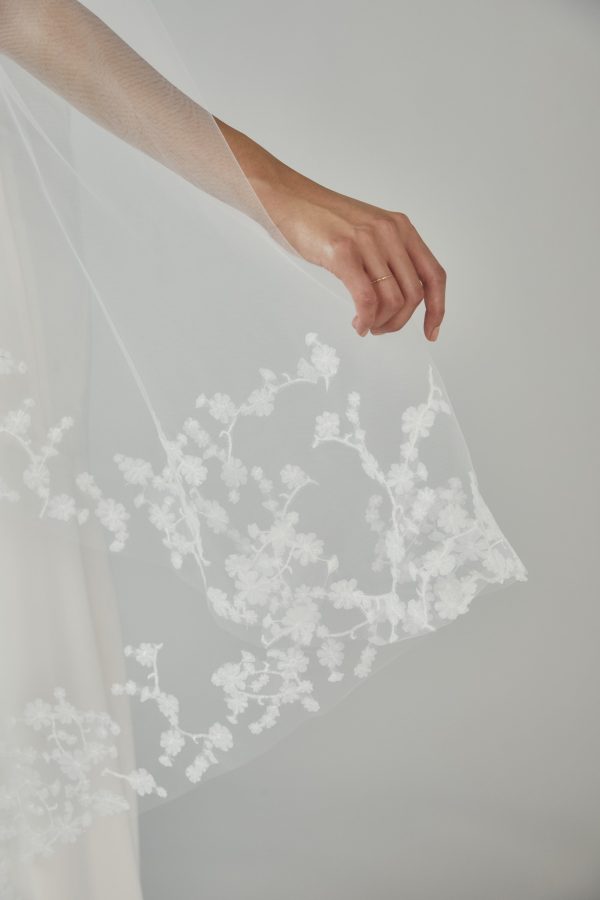 R359V - Butterfly Cathedral length drop veil with Sakura blossoms Online now - Image 5