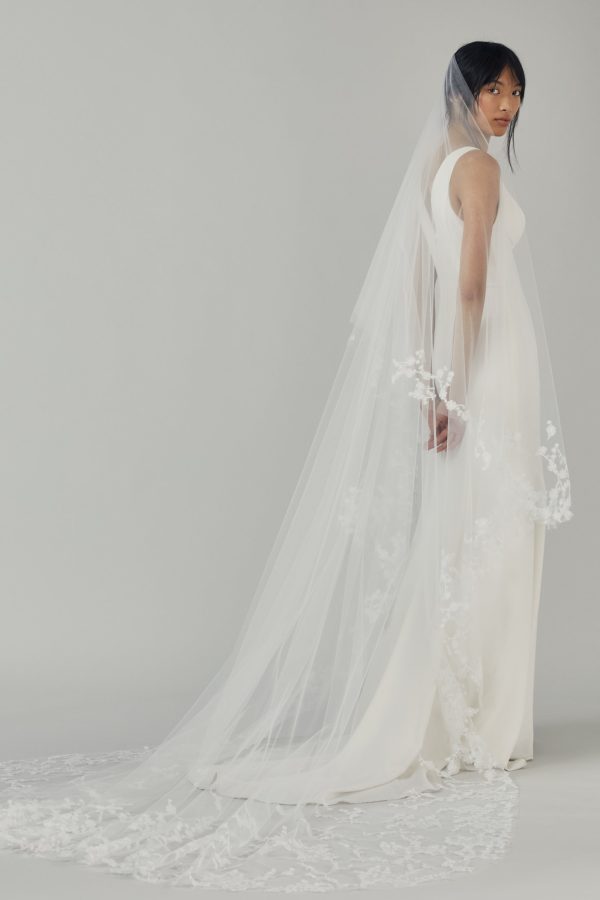 R359V - Butterfly Cathedral length drop veil with Sakura blossoms Online now - Image 3