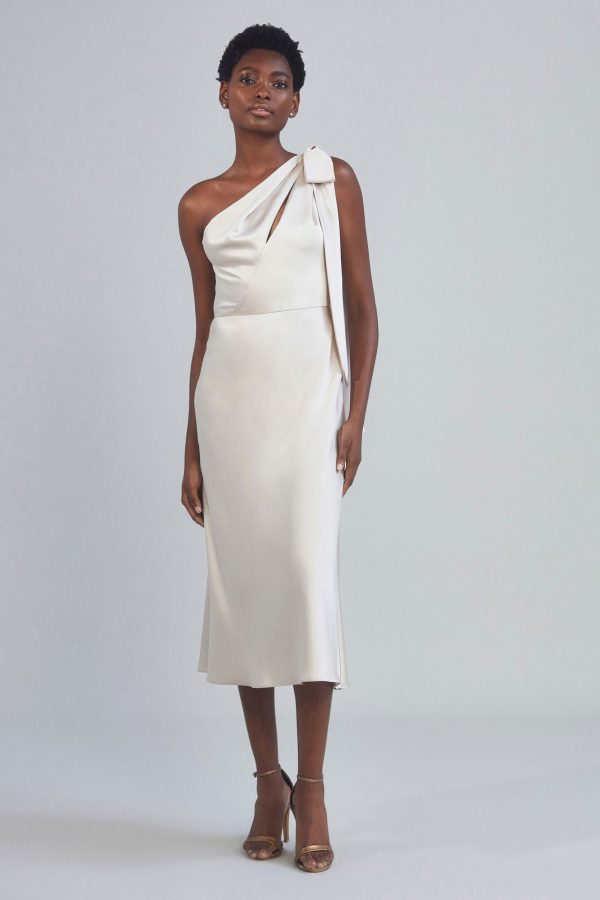 P393S - One-Shoulder Bow Dress - Marigold Sale - Image 3
