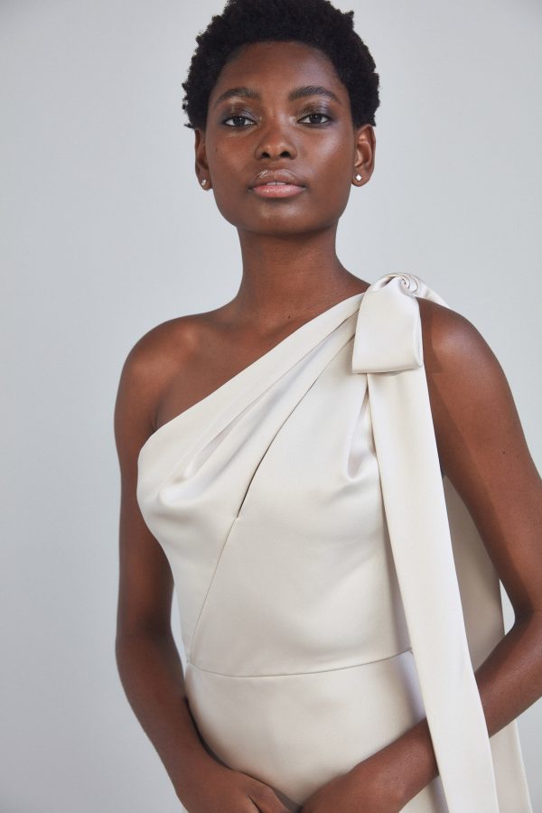 P393S - One-Shoulder Bow Dress - Marigold Sale - Image 5