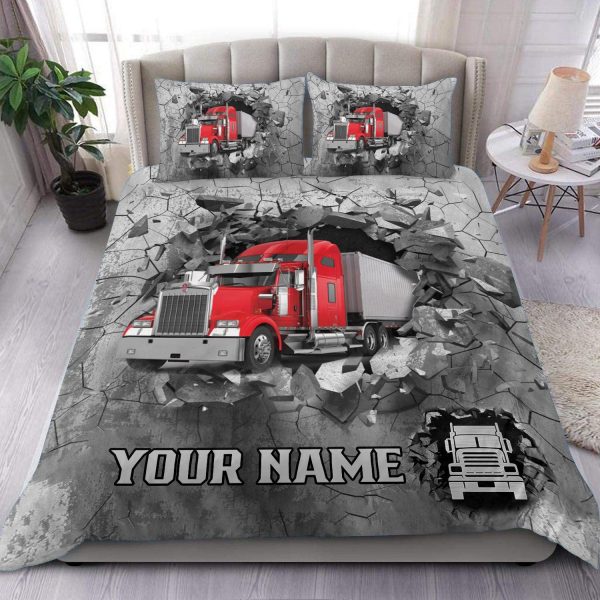 Trucker Breaking Wall Personalized Bedding Set, Personalized Gift for Truckers - BD063PS08 Online Sale - Image 2